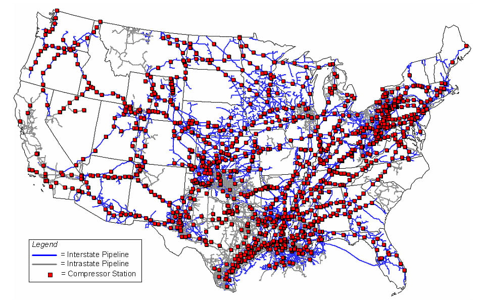 Map Showing Pipelines in USA