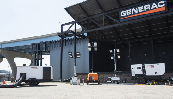 An image of light towers outside of a Generac facility