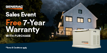 Free 7 year warranty with purchase of a Generac standby Generator