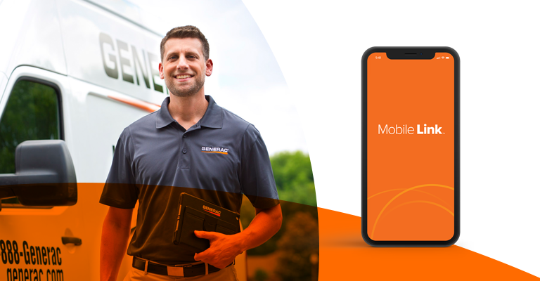 Generac employee with mobile link on phone