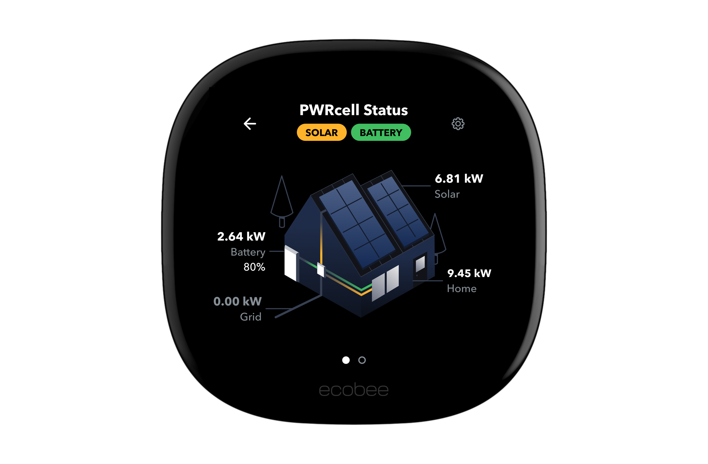 ecobee smart thermostat showing PWRcell Status